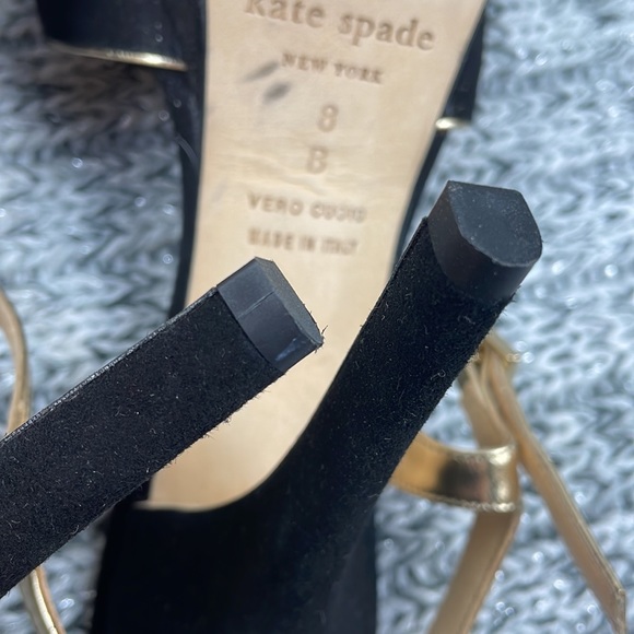KATE SPADE ♠️ Black Gold Rosie Sandals Heels 8 - Picture 11 of 16